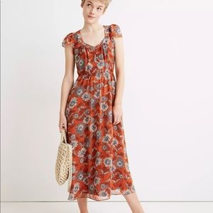 Madewell Orange Floral Midi Dress